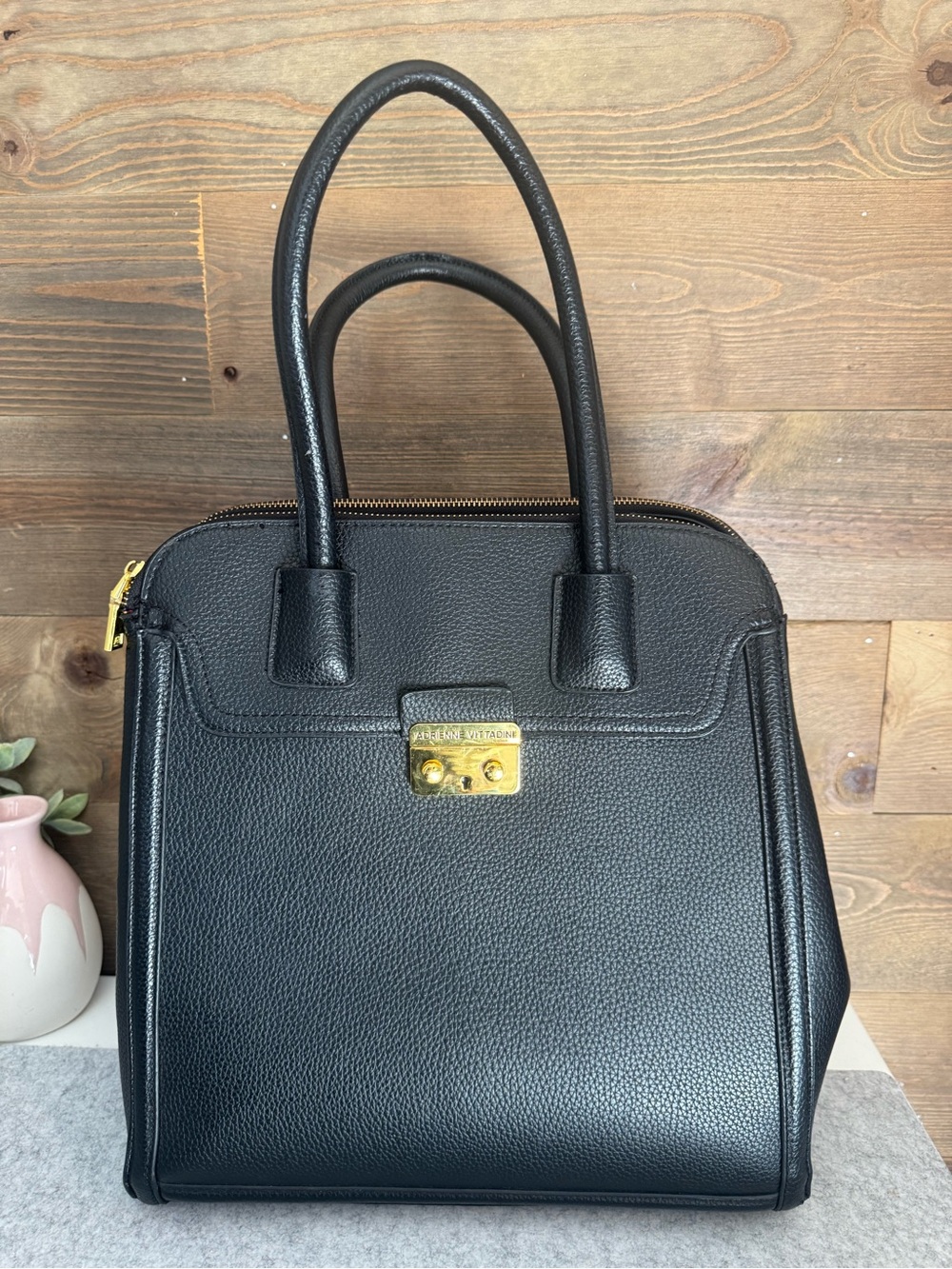 Adrienne Vittadini Key to Success Pebbled Leather Structured Satchel Handbag